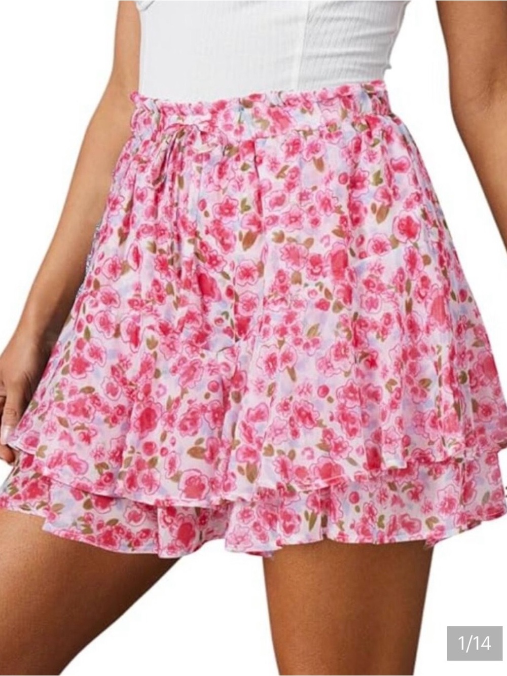 Floral Pink Ruffle Skort